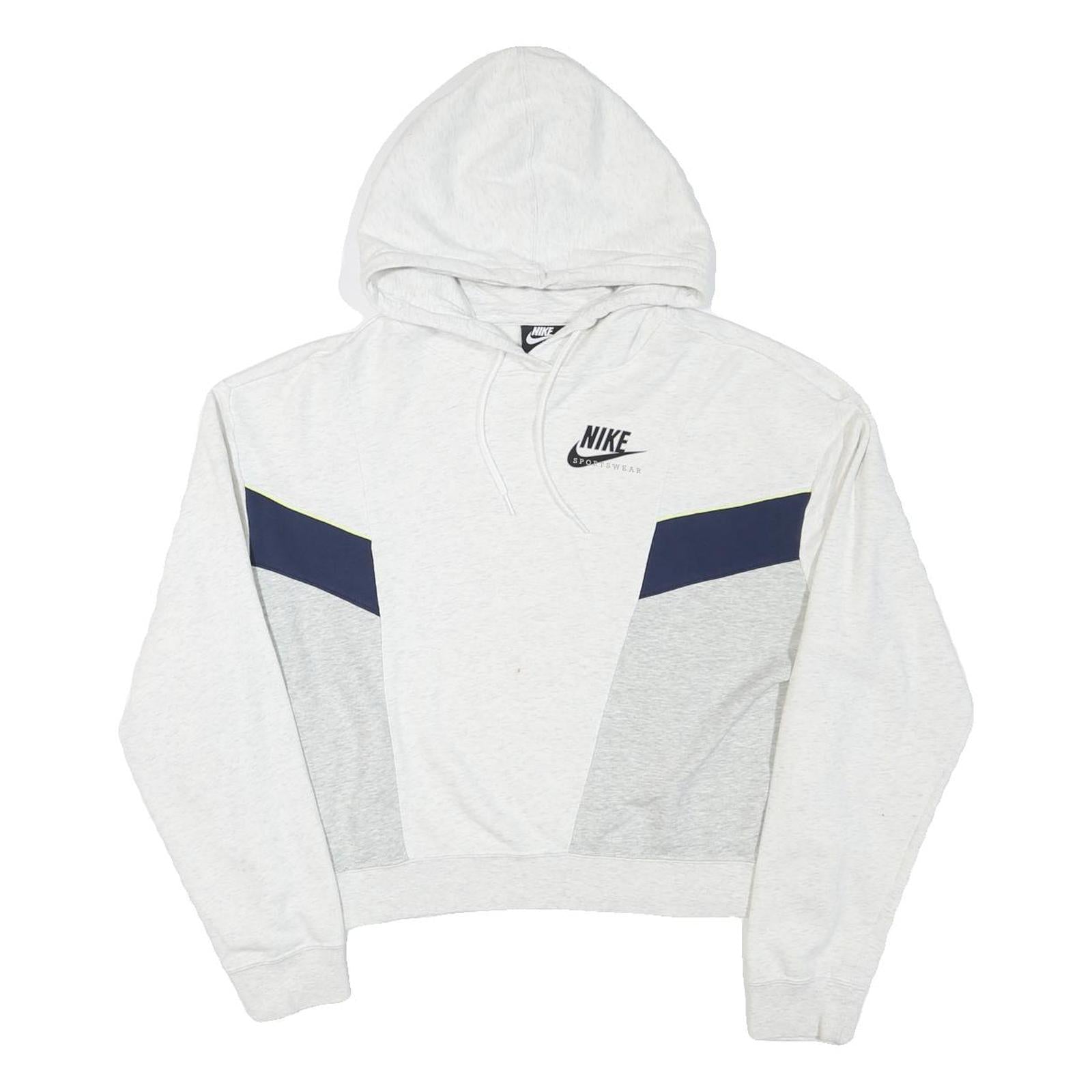NIKE Womens White & Navy Pullover Hoodie M Cotton Blend Sportswear Sweatshirt