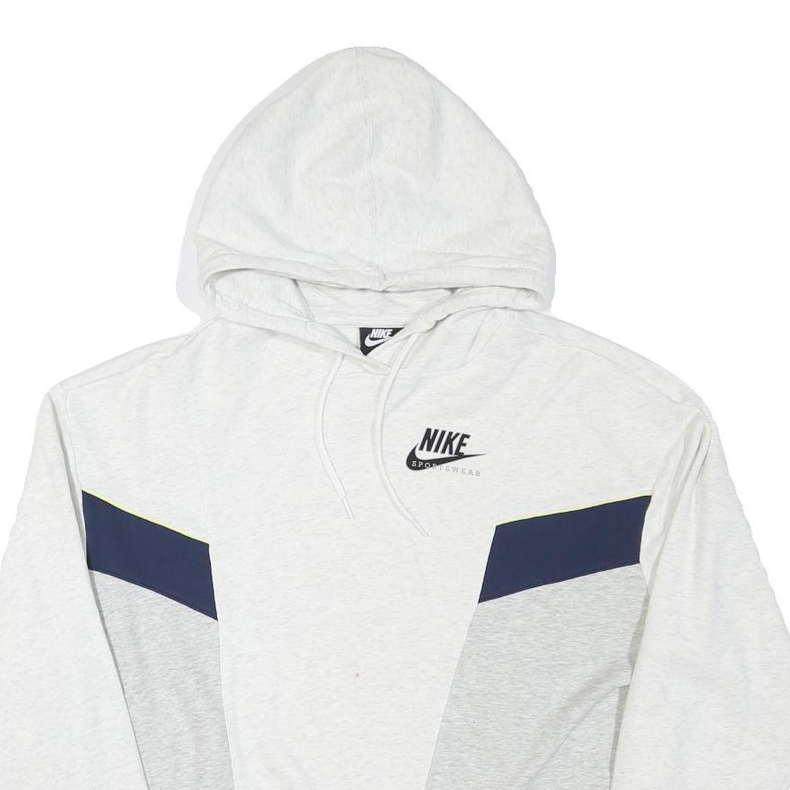 NIKE Womens White & Navy Pullover Hoodie M Cotton Blend Sportswear Sweatshirt