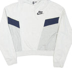 NIKE Womens White & Navy Pullover Hoodie M Cotton Blend Sportswear Sweatshirt