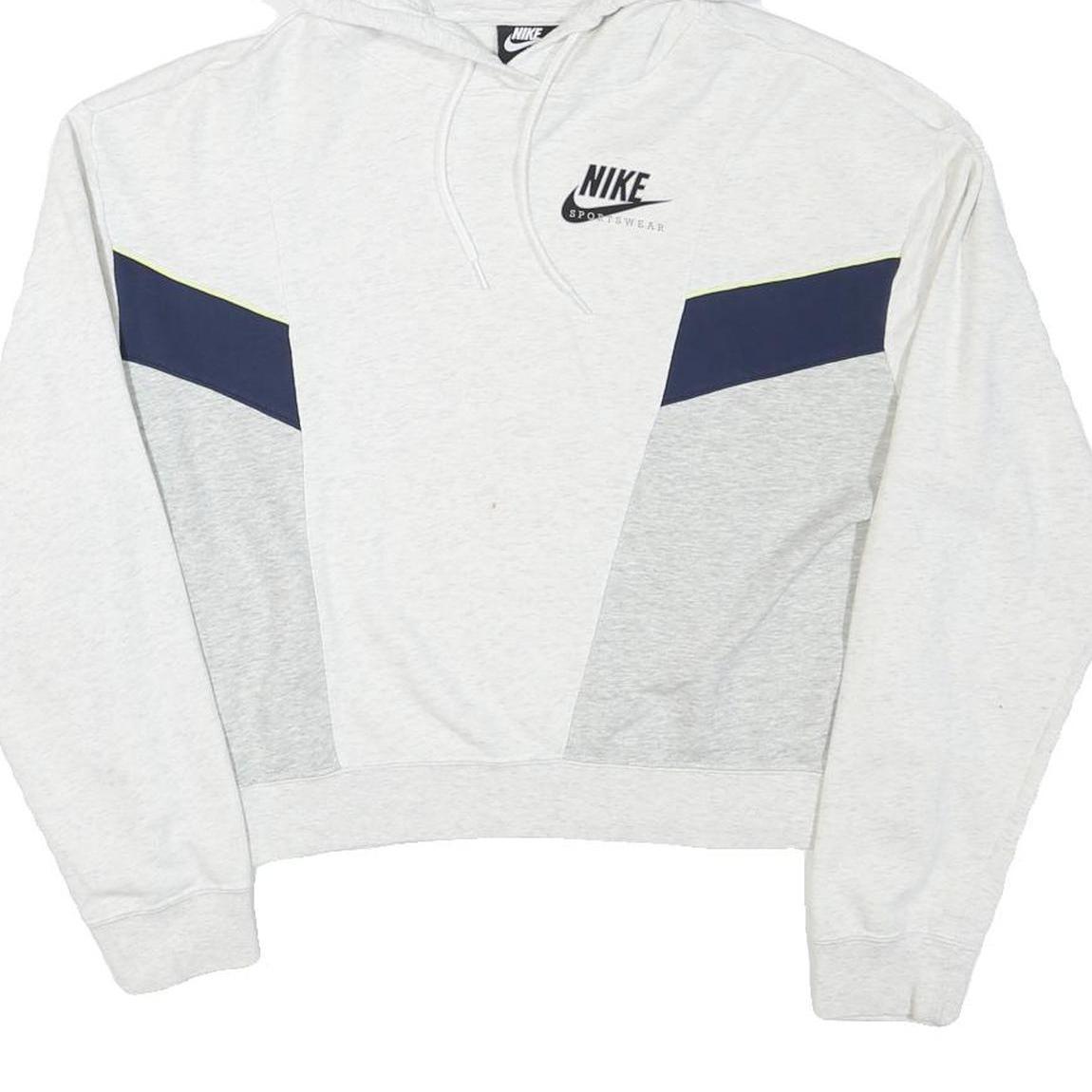 NIKE Womens White & Navy Pullover Hoodie M Cotton Blend Sportswear Sweatshirt