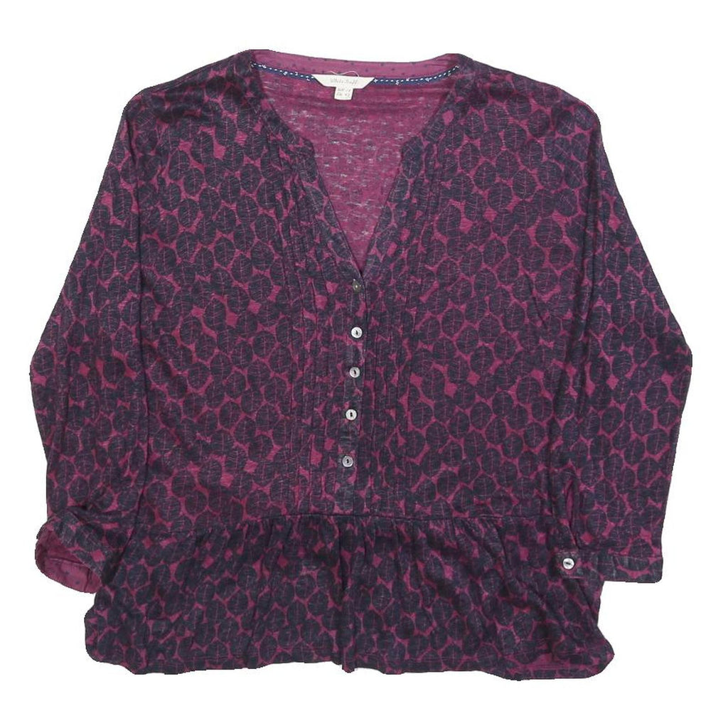 WHITE STUFF Womens Purple Printed Long Sleeve V-Neck Blouse UK 14 Cotton Blend