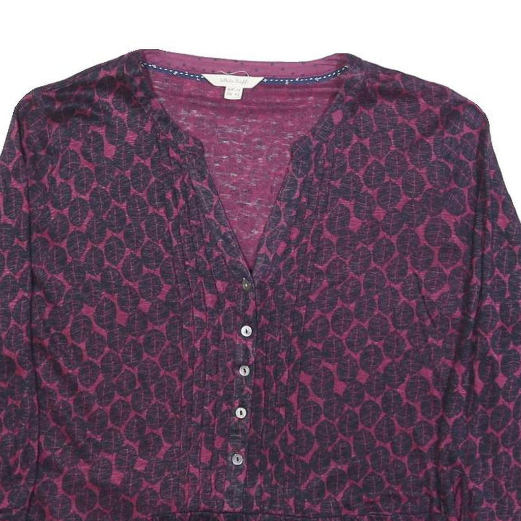 WHITE STUFF Womens Purple Printed Long Sleeve V-Neck Blouse UK 14 Cotton Blend