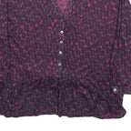 WHITE STUFF Womens Purple Printed Long Sleeve V-Neck Blouse UK 14 Cotton Blend