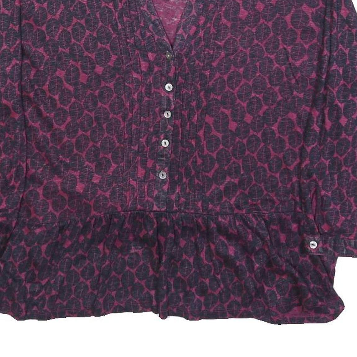 WHITE STUFF Womens Purple Printed Long Sleeve V-Neck Blouse UK 14 Cotton Blend