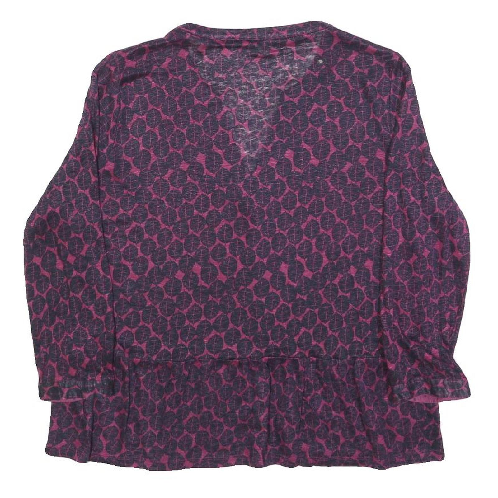 WHITE STUFF Womens Purple Printed Long Sleeve V-Neck Blouse UK 14 Cotton Blend
