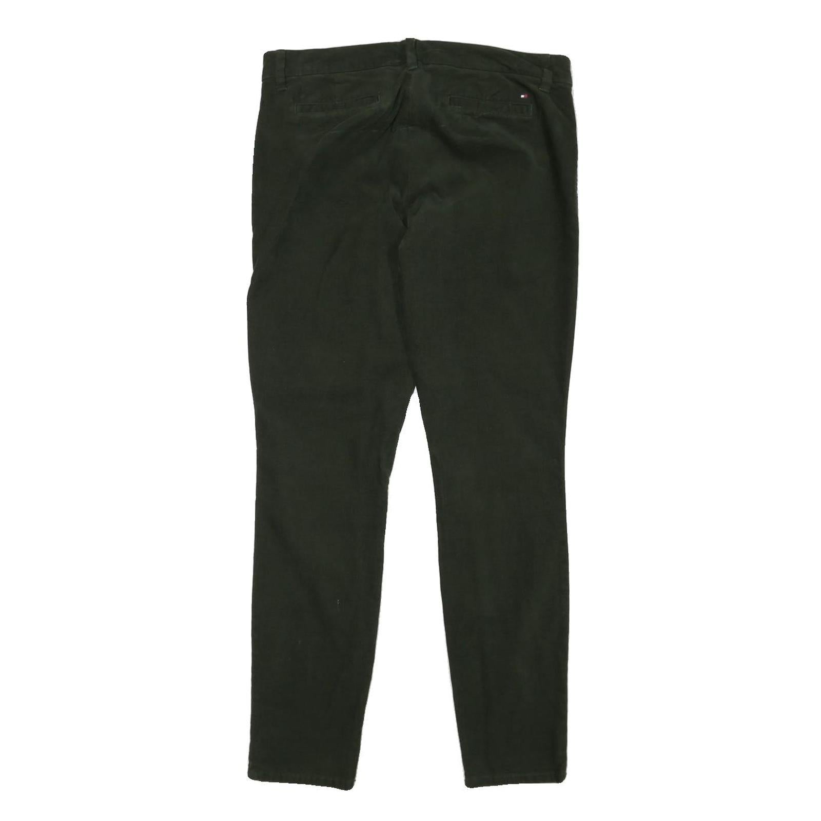 TOMMY HILFIGER Womens Cotton Blend Slim Dark Green Trousers W32 L29 Stylish Fit