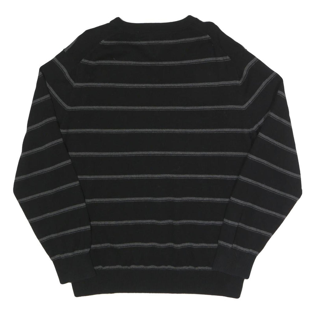 TOMMY HILFIGER Mens Black & Grey Striped Pattern Cotton Jumper V-Neck Basic Knit