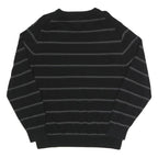 TOMMY HILFIGER Mens Black & Grey Striped Pattern Cotton Jumper V-Neck Basic Knit