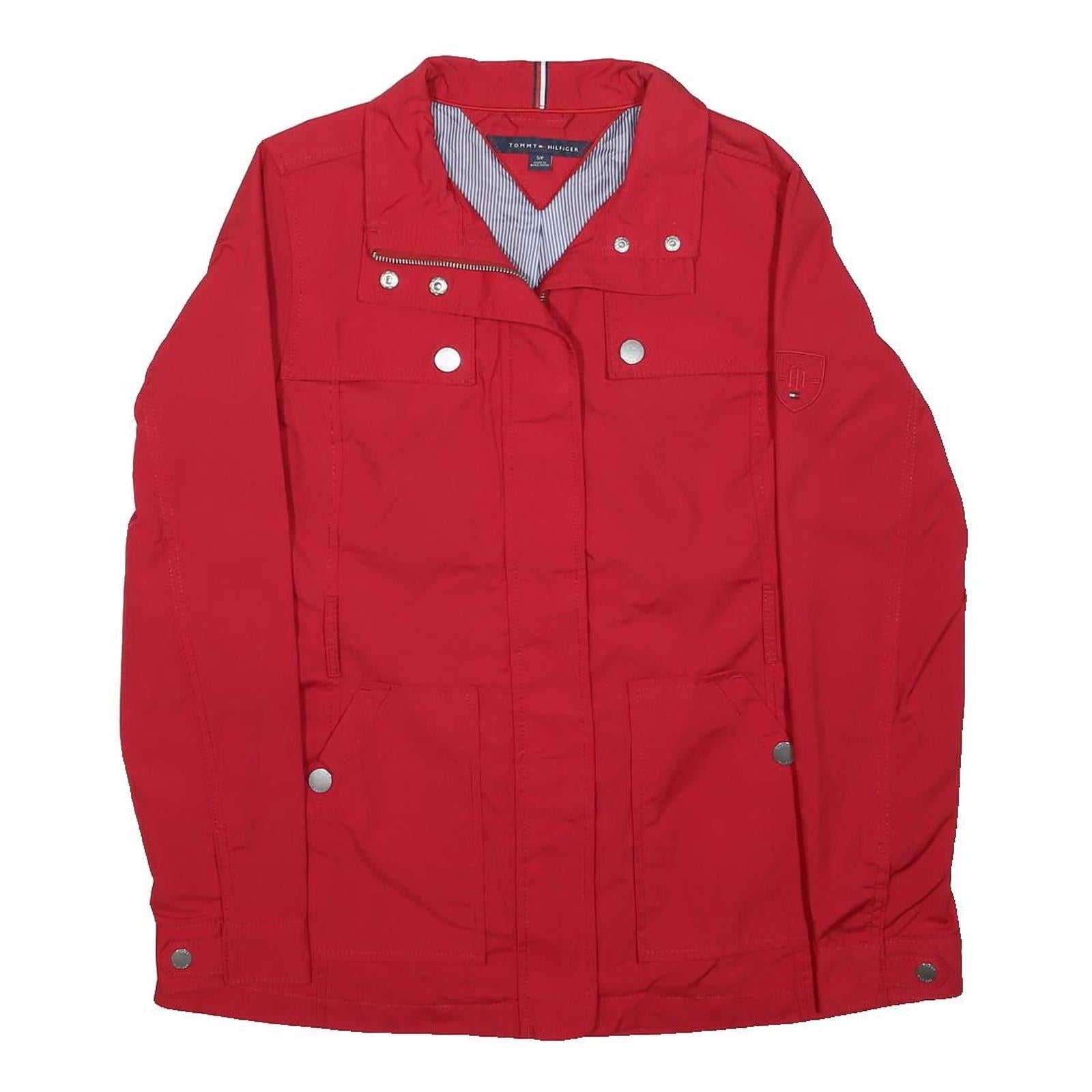 TOMMY HILFIGER Womens Red Jacket S Polyester Zip Plain Casual Lightweight
