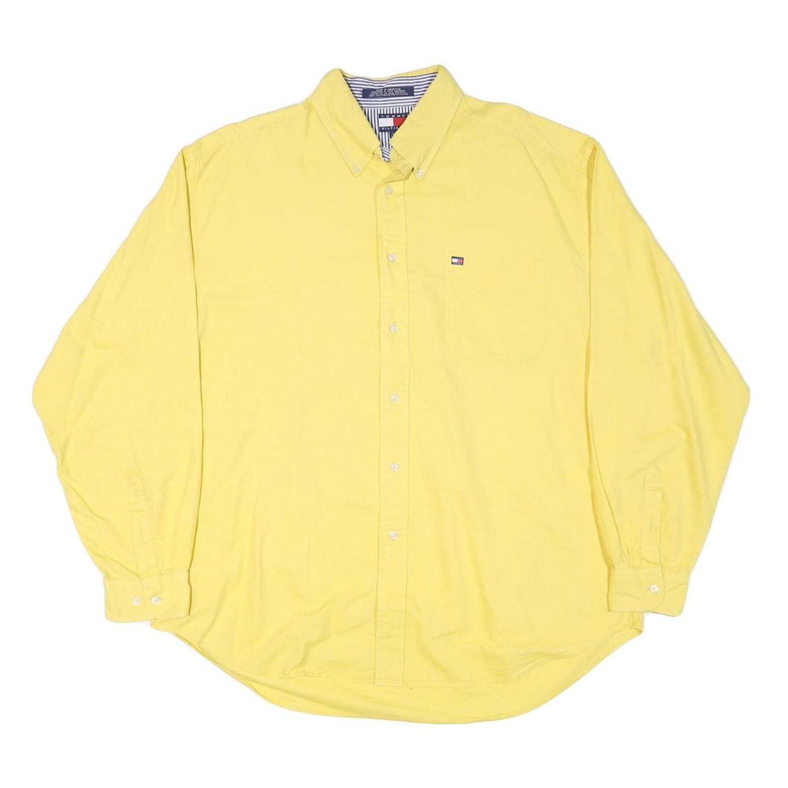 TOMMY HILFIGER Mens Yellow Cotton Blend Shirt 2XL Button Down Classic Fit