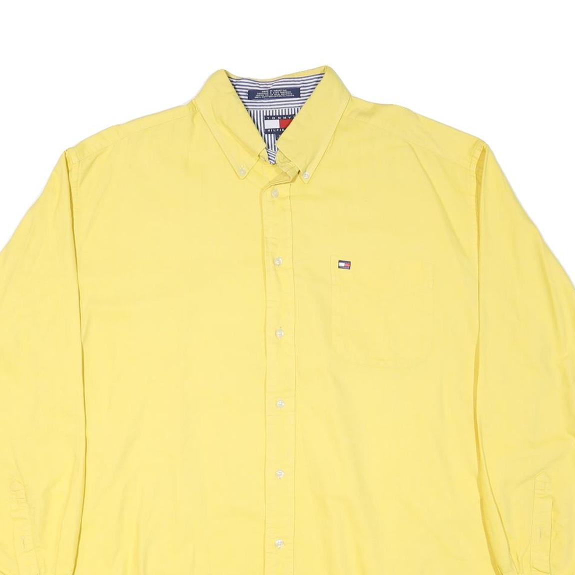 TOMMY HILFIGER Mens Yellow Cotton Blend Shirt 2XL Button Down Classic Fit