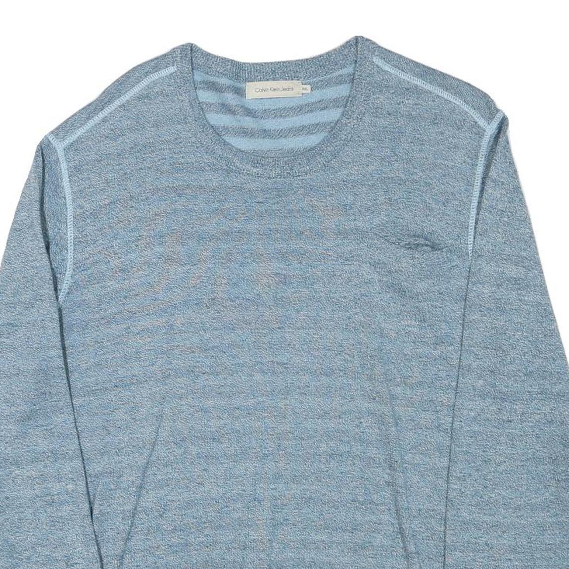 CALVIN KLEIN JEANS Mens Blue Plain Jumper Crew Neck Basic Knit 2XL Cotton Blend