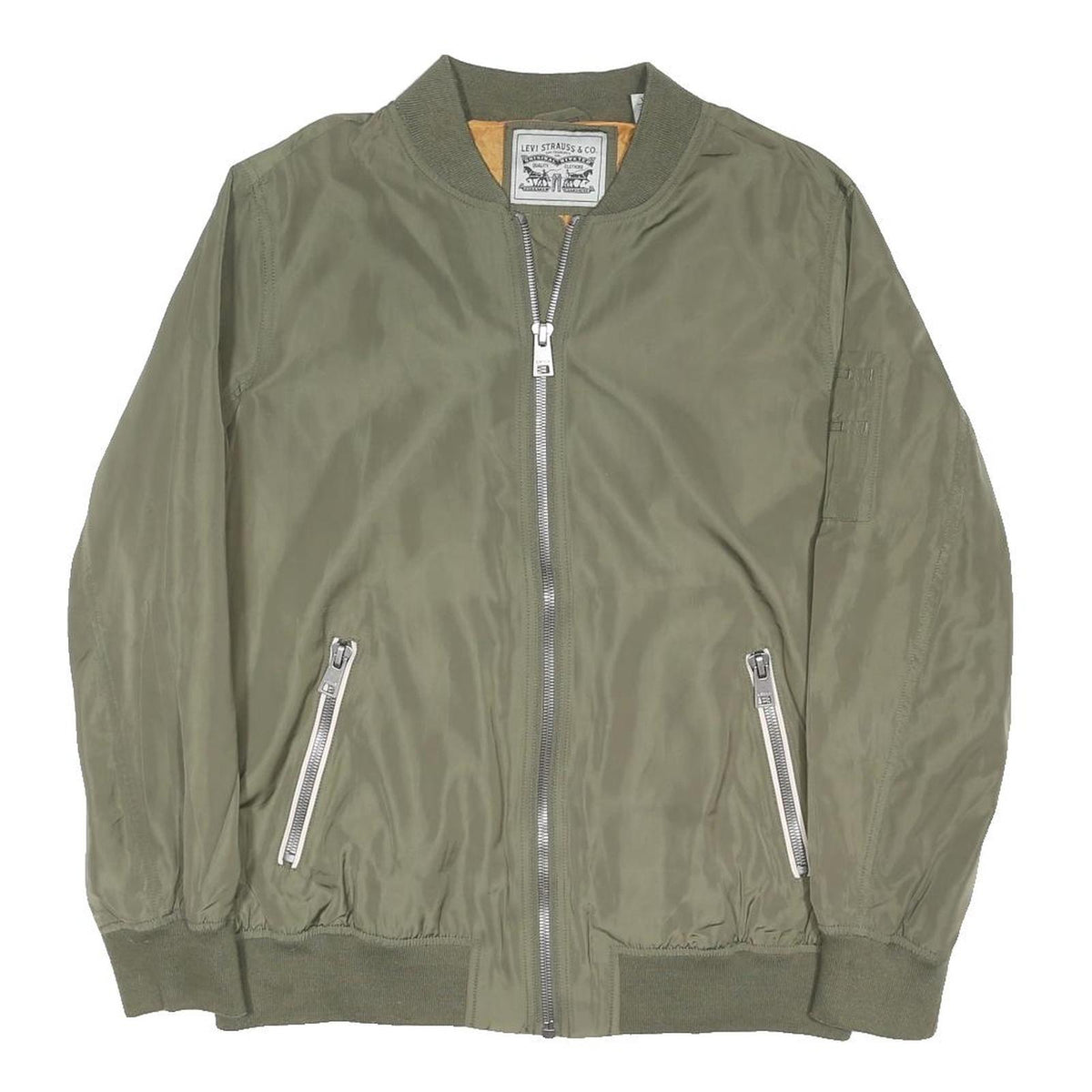 LEVI'S Mens Green Polyester Blend Bomber Jacket XL Zip Plain Lightweight