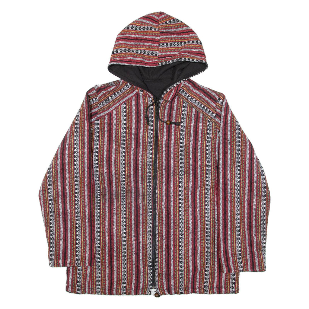 Mens Jacket Red Hooded Striped L