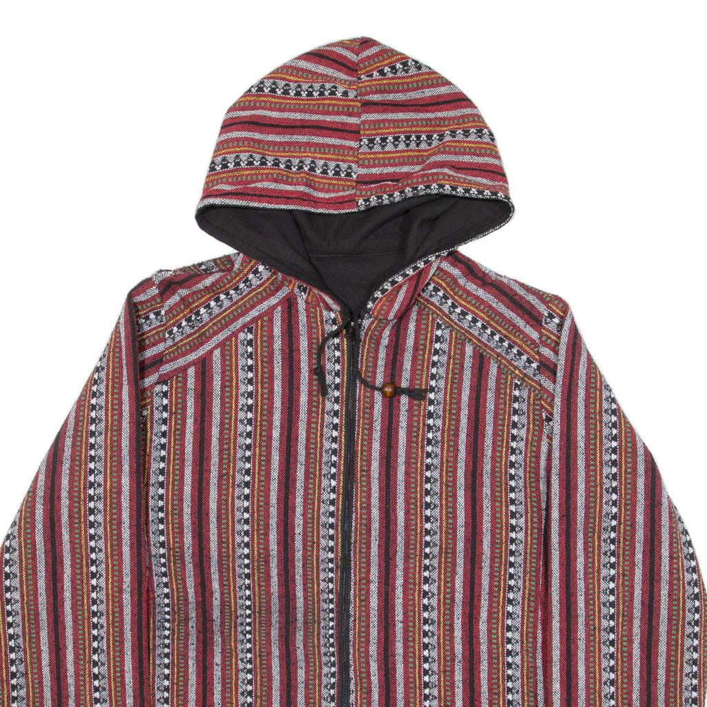 Mens Jacket Red Hooded Striped L
