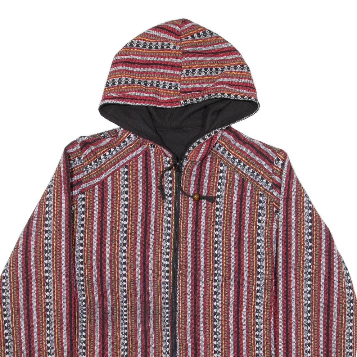 Mens Jacket Red Hooded Striped L