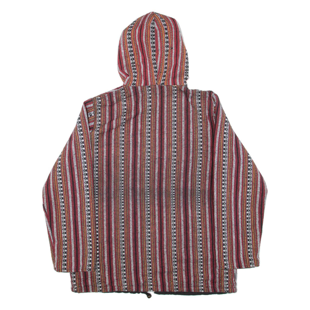 Mens Jacket Red Hooded Striped L