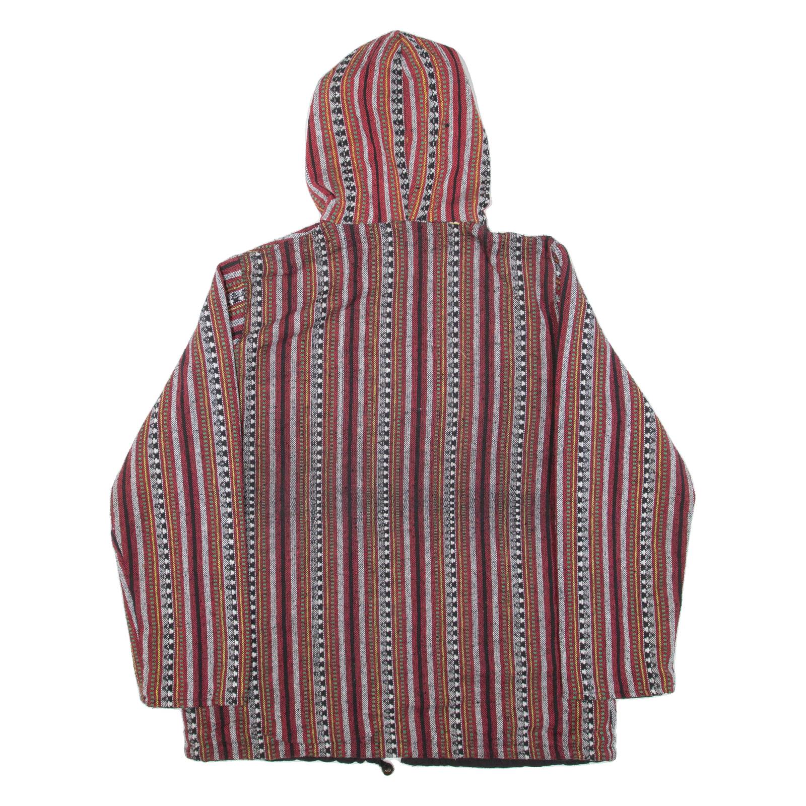 Mens Jacket Red Hooded Striped L