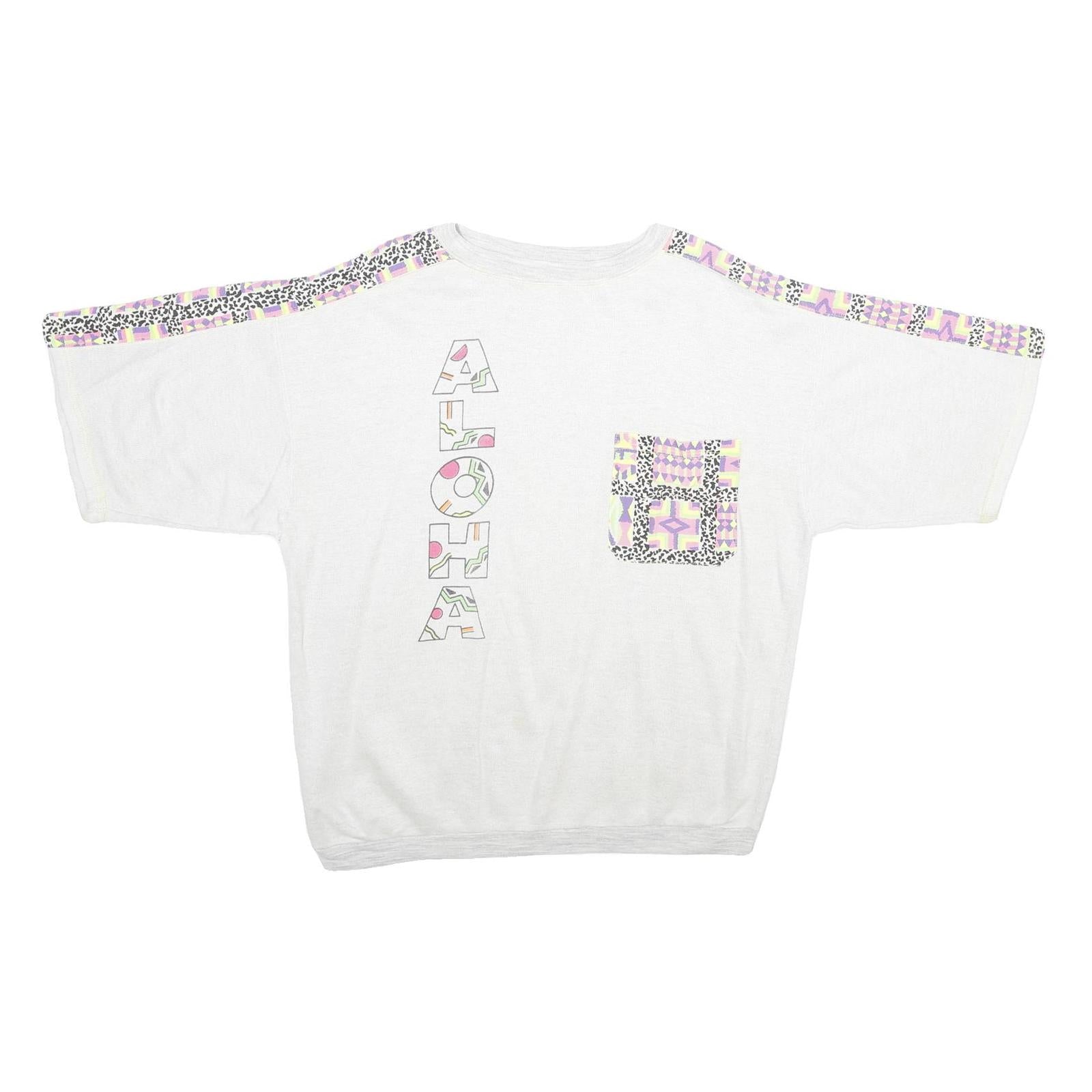 Mens White Sweatshirt XL Cotton Blend Crew Neck Short Sleeve Graphic Print