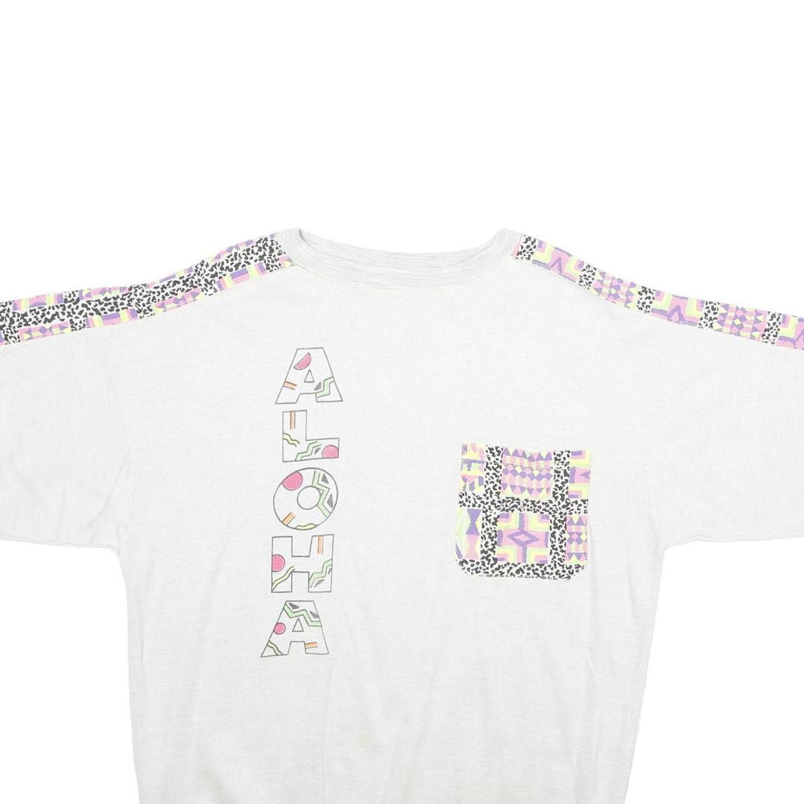 Mens White Sweatshirt XL Cotton Blend Crew Neck Short Sleeve Graphic Print