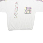 Mens White Sweatshirt XL Cotton Blend Crew Neck Short Sleeve Graphic Print