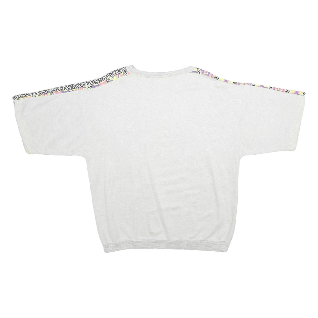 Mens White Sweatshirt XL Cotton Blend Crew Neck Short Sleeve Graphic Print