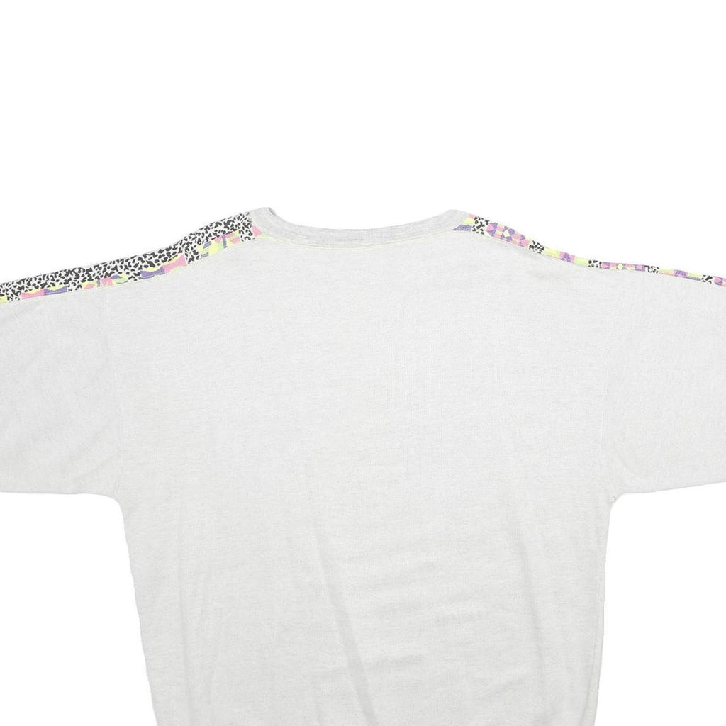 Mens White Sweatshirt XL Cotton Blend Crew Neck Short Sleeve Graphic Print