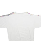 Mens White Sweatshirt XL Cotton Blend Crew Neck Short Sleeve Graphic Print