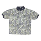 BUGLE BOY Mens Green & Beige Abstract Floral Short Sleeve Polo Shirt L Cotton