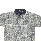 BUGLE BOY Mens Green & Beige Abstract Floral Short Sleeve Polo Shirt L Cotton
