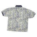 BUGLE BOY Mens Green & Beige Abstract Floral Short Sleeve Polo Shirt L Cotton