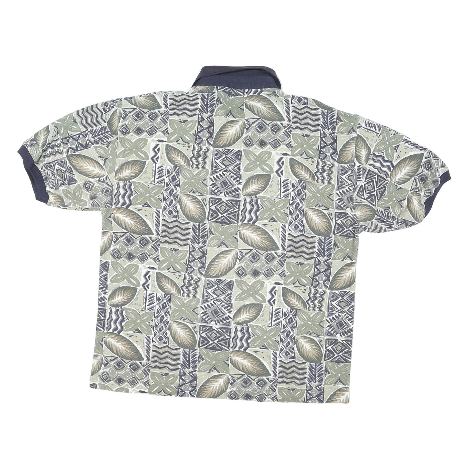 BUGLE BOY Mens Green & Beige Abstract Floral Short Sleeve Polo Shirt L Cotton