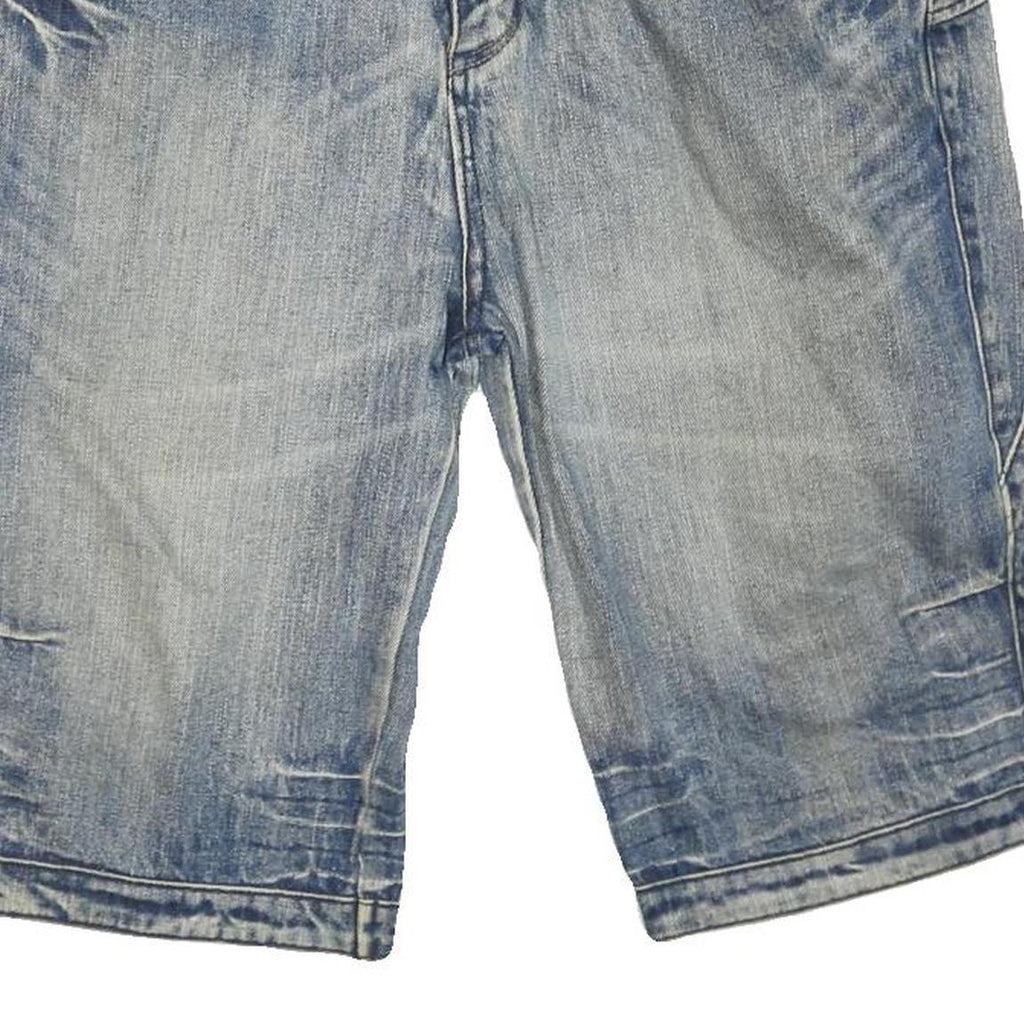 Mens Denim Blue Casual Cotton Blend Shorts L W38 Button Fly Pocketed