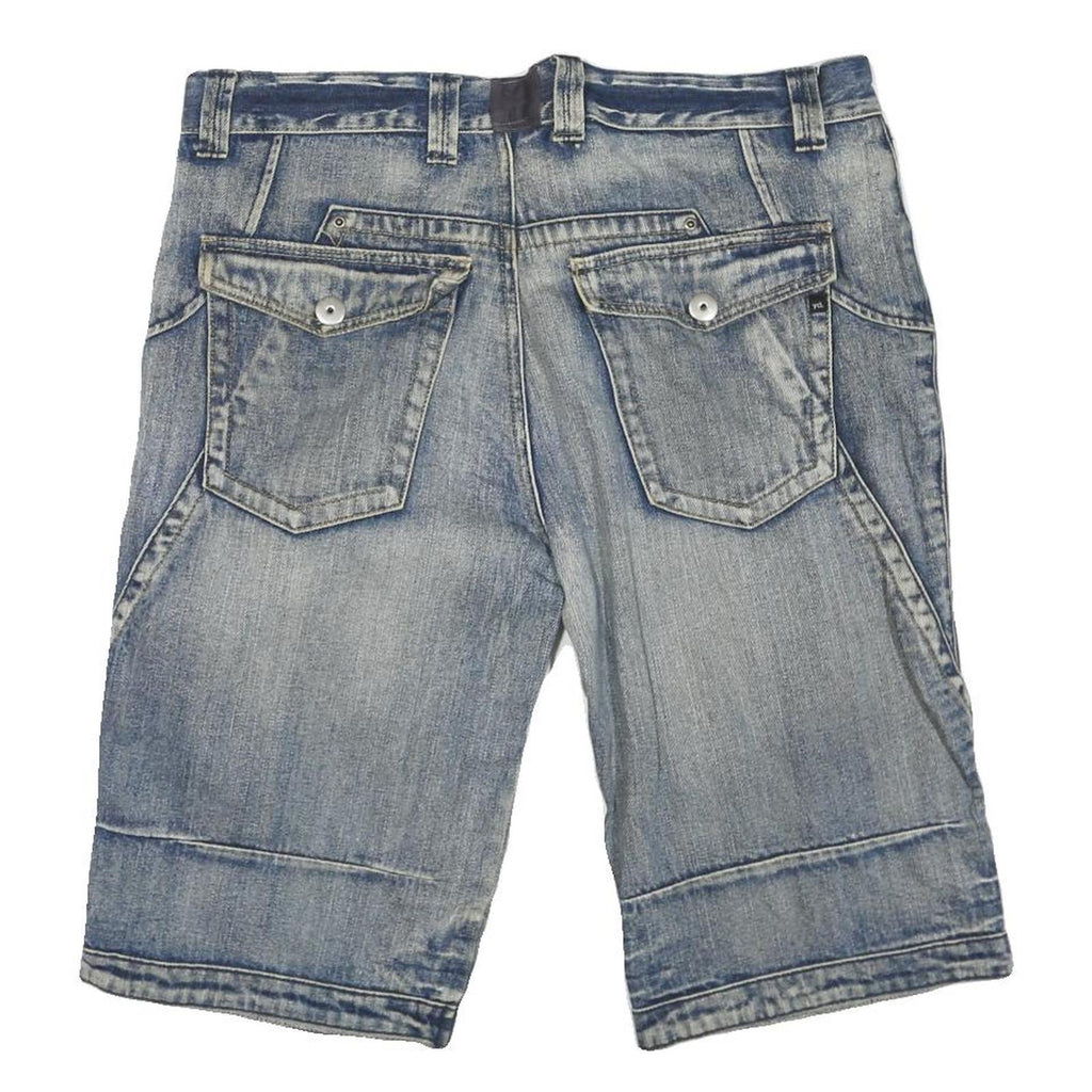 Mens Denim Blue Casual Cotton Blend Shorts L W38 Button Fly Pocketed