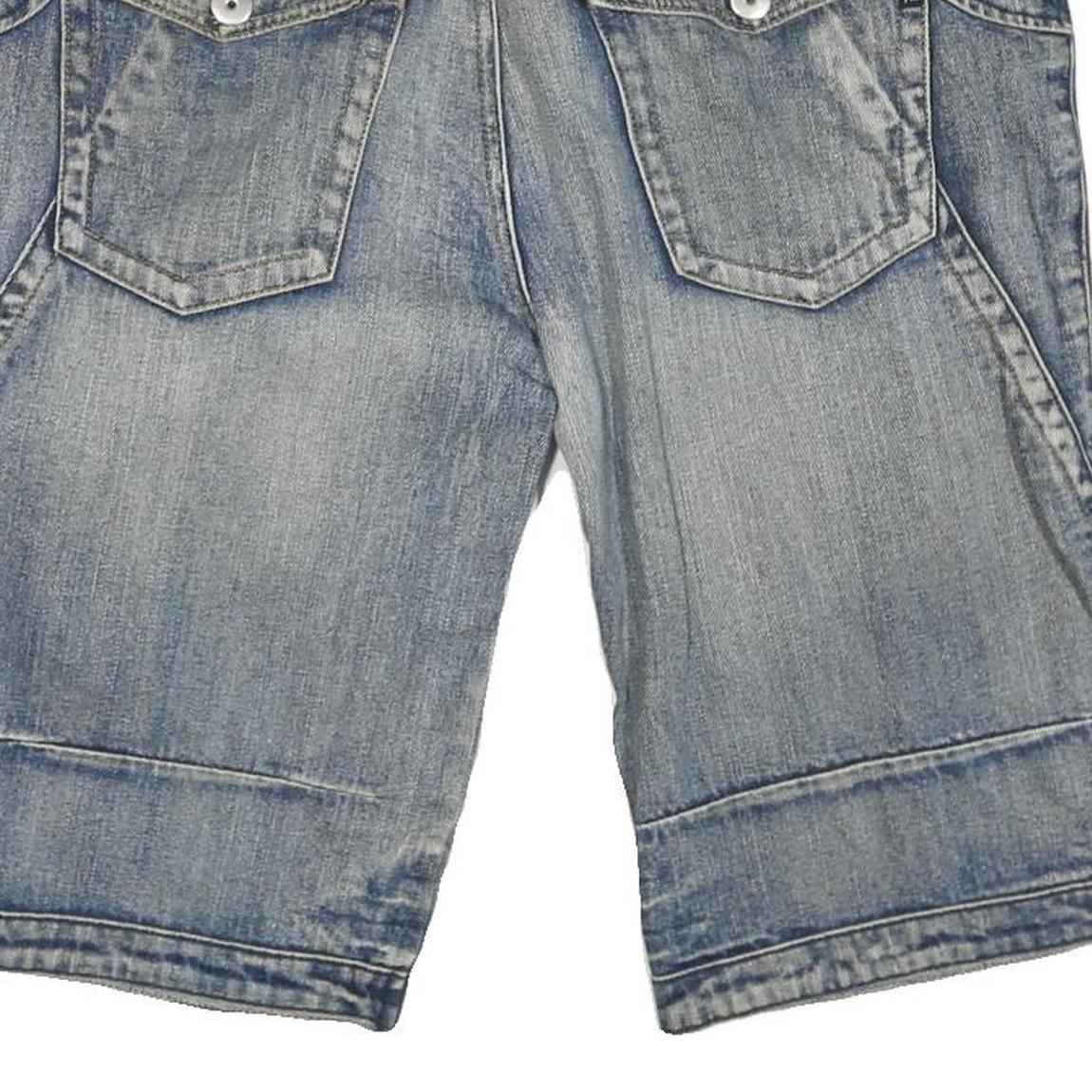 Mens Denim Blue Casual Cotton Blend Shorts L W38 Button Fly Pocketed