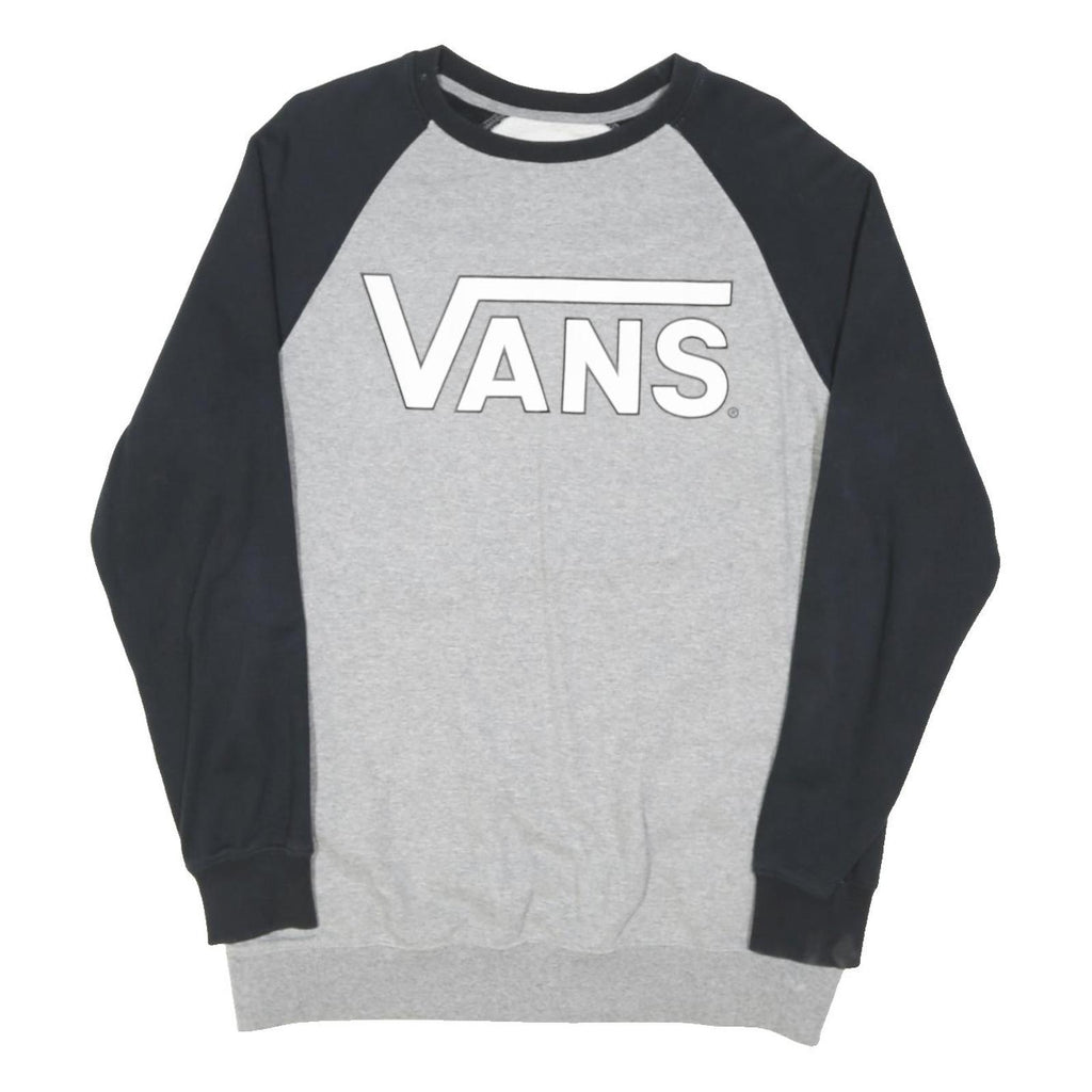 VANS Mens Grey & Black Crew Neck M Sweatshirt Cotton Blend Pullover Logo