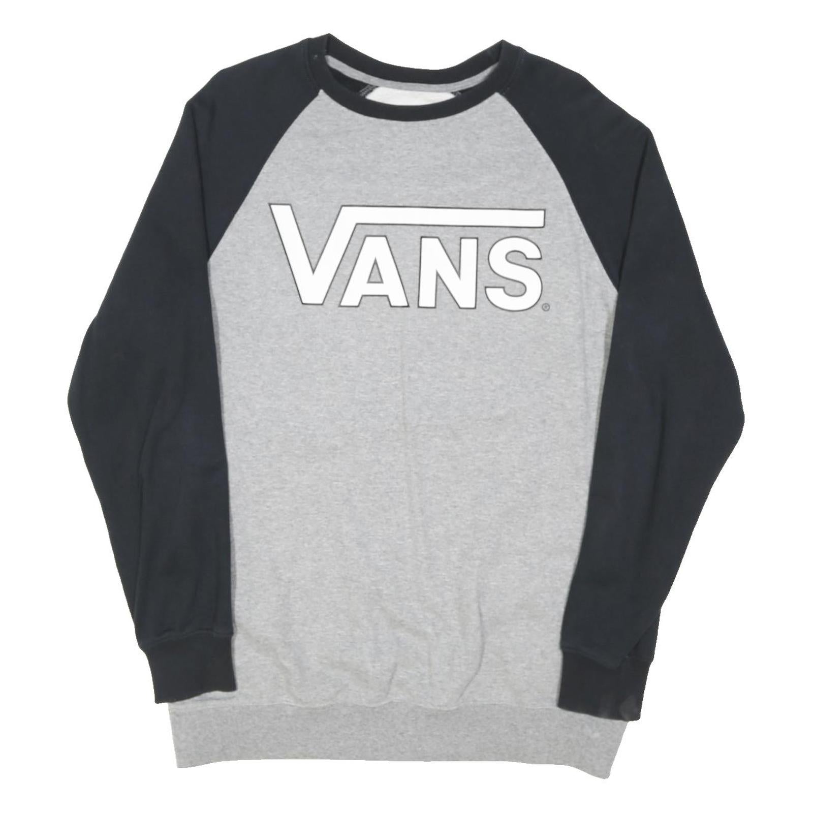 VANS Mens Grey & Black Crew Neck M Sweatshirt Cotton Blend Pullover Logo