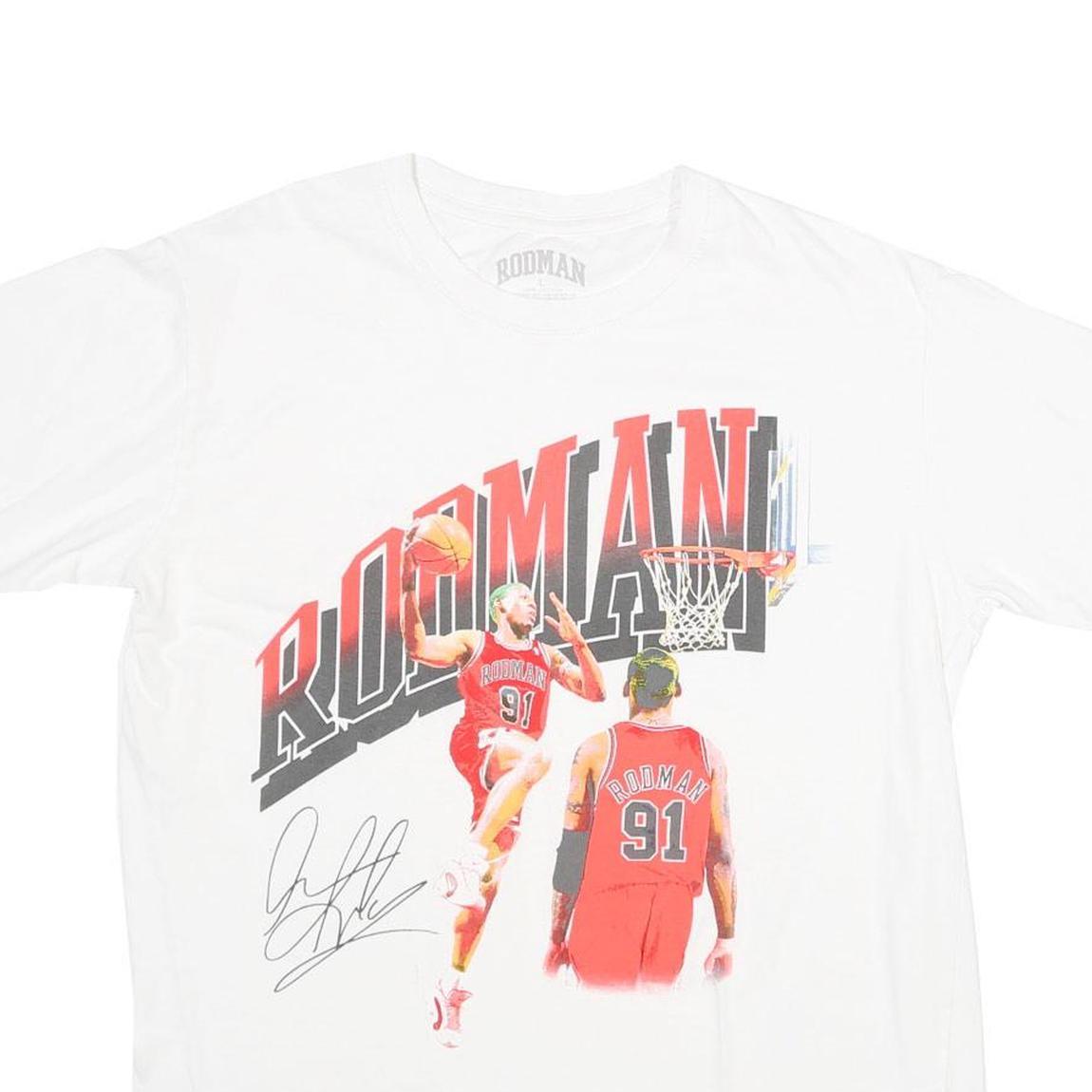 RODMAN Mens White Graphic T-Shirt L Short Sleeve Crew Neck Cotton Casual