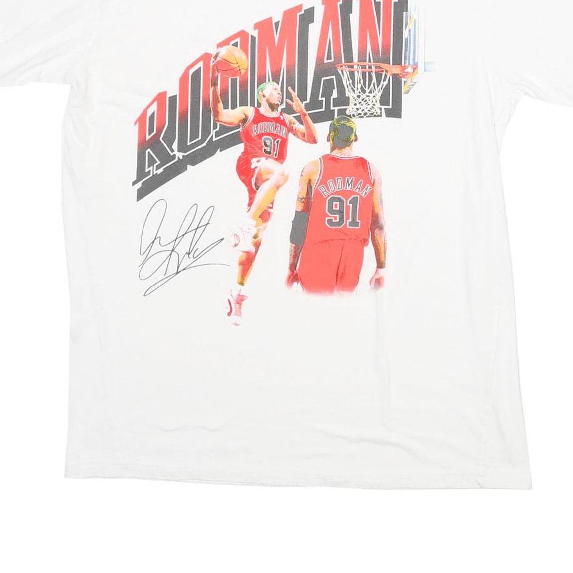 RODMAN Mens White Graphic T-Shirt L Short Sleeve Crew Neck Cotton Casual