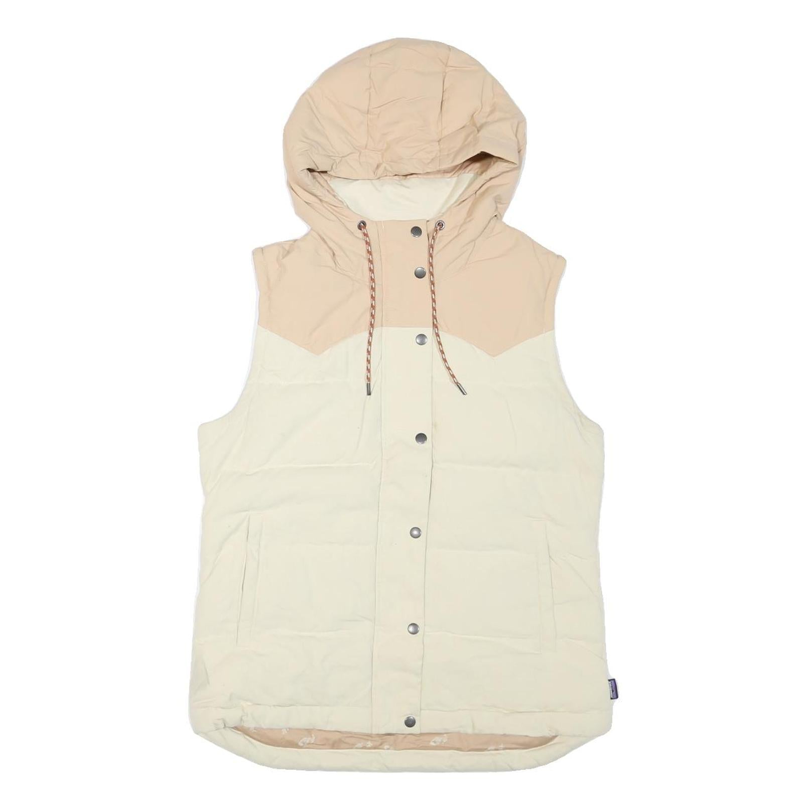 PATAGONIA Womens Beige Cream Puffer Jacket M Polyester Blend Hooded Zip Vest