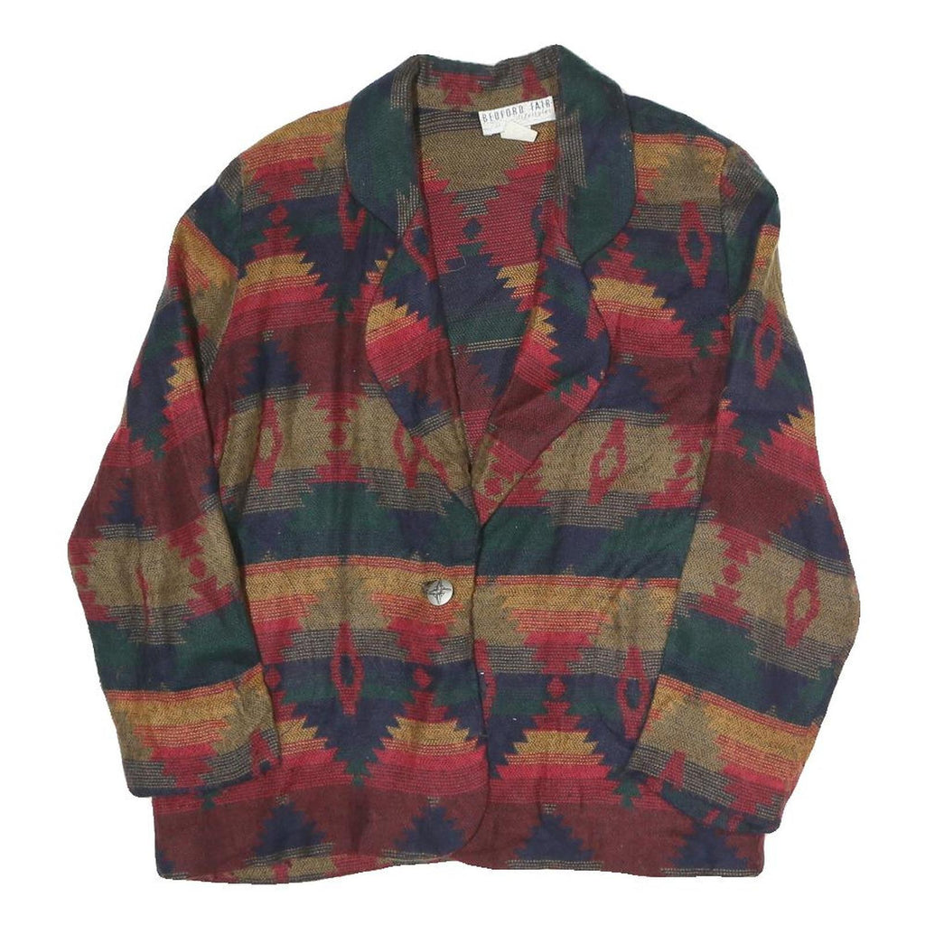 BEDFORD FAIR Womens Beige & Multicoloured Geometric Cotton Blend Blazer UK 8