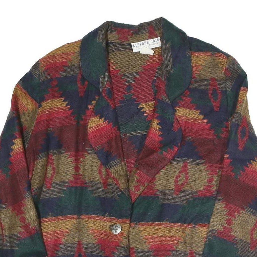 BEDFORD FAIR Womens Beige & Multicoloured Geometric Cotton Blend Blazer UK 8