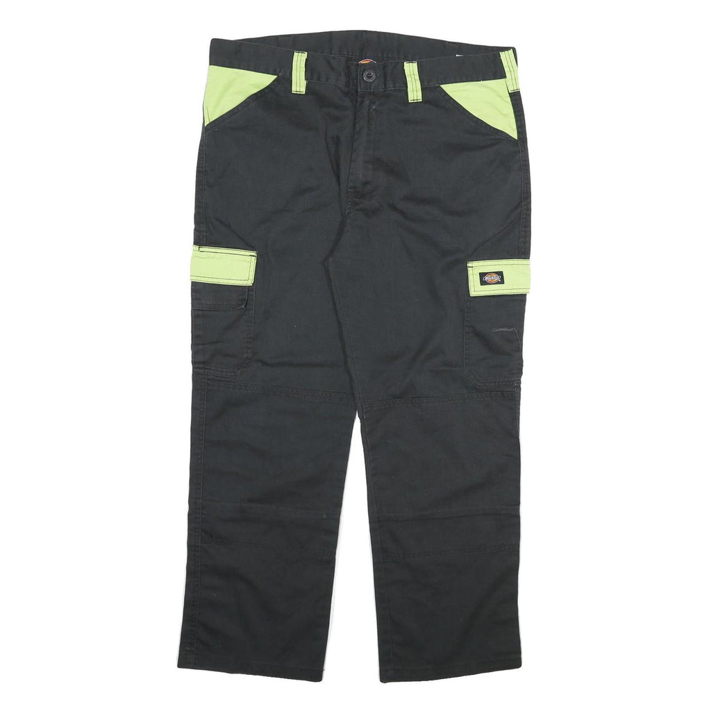 DICKIES Mens Cotton Blend Black & Lime Relaxed Straight Trousers W38 L28