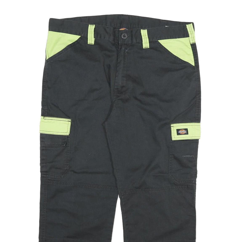DICKIES Mens Cotton Blend Black & Lime Relaxed Straight Trousers W38 L28