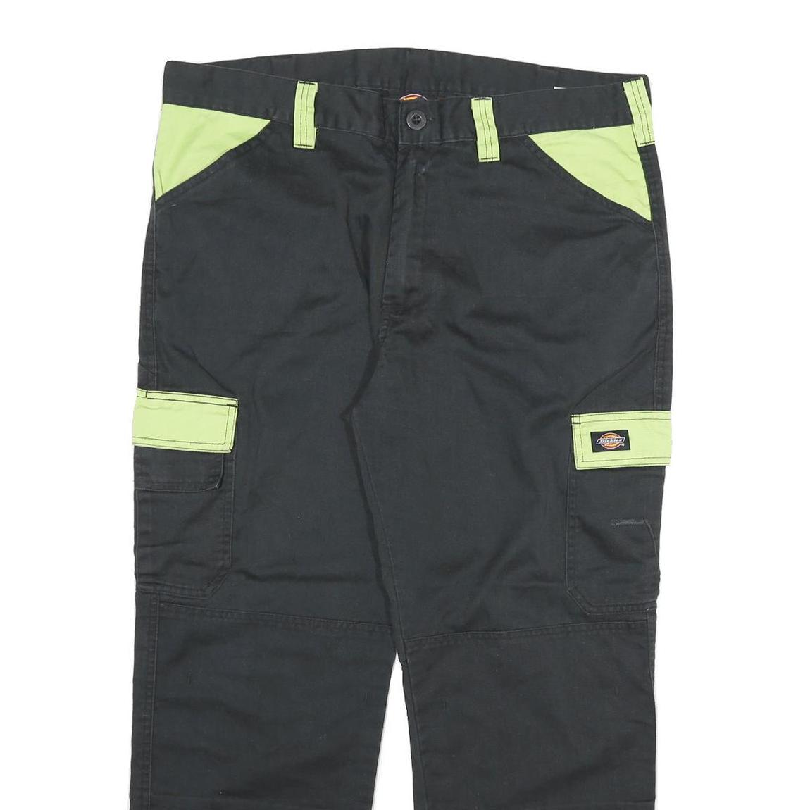 DICKIES Mens Cotton Blend Black & Lime Relaxed Straight Trousers W38 L28