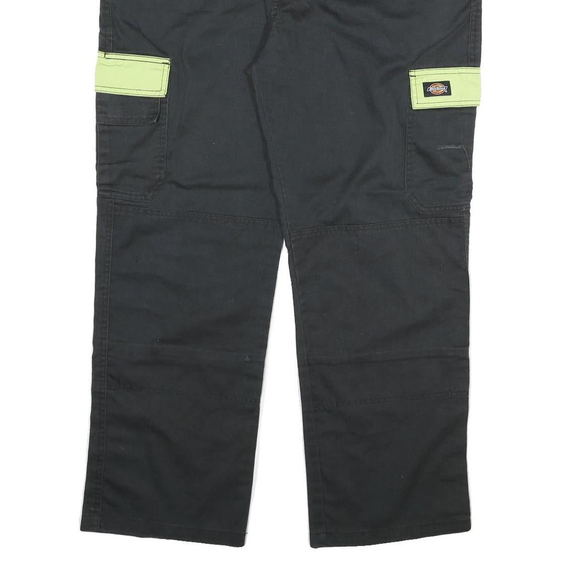 DICKIES Mens Cotton Blend Black & Lime Relaxed Straight Trousers W38 L28