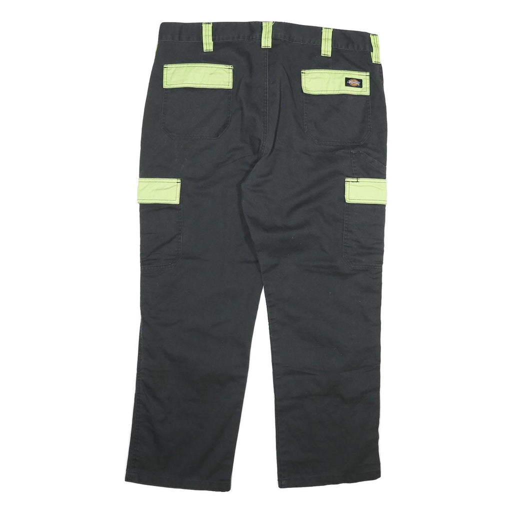DICKIES Mens Cotton Blend Black & Lime Relaxed Straight Trousers W38 L28