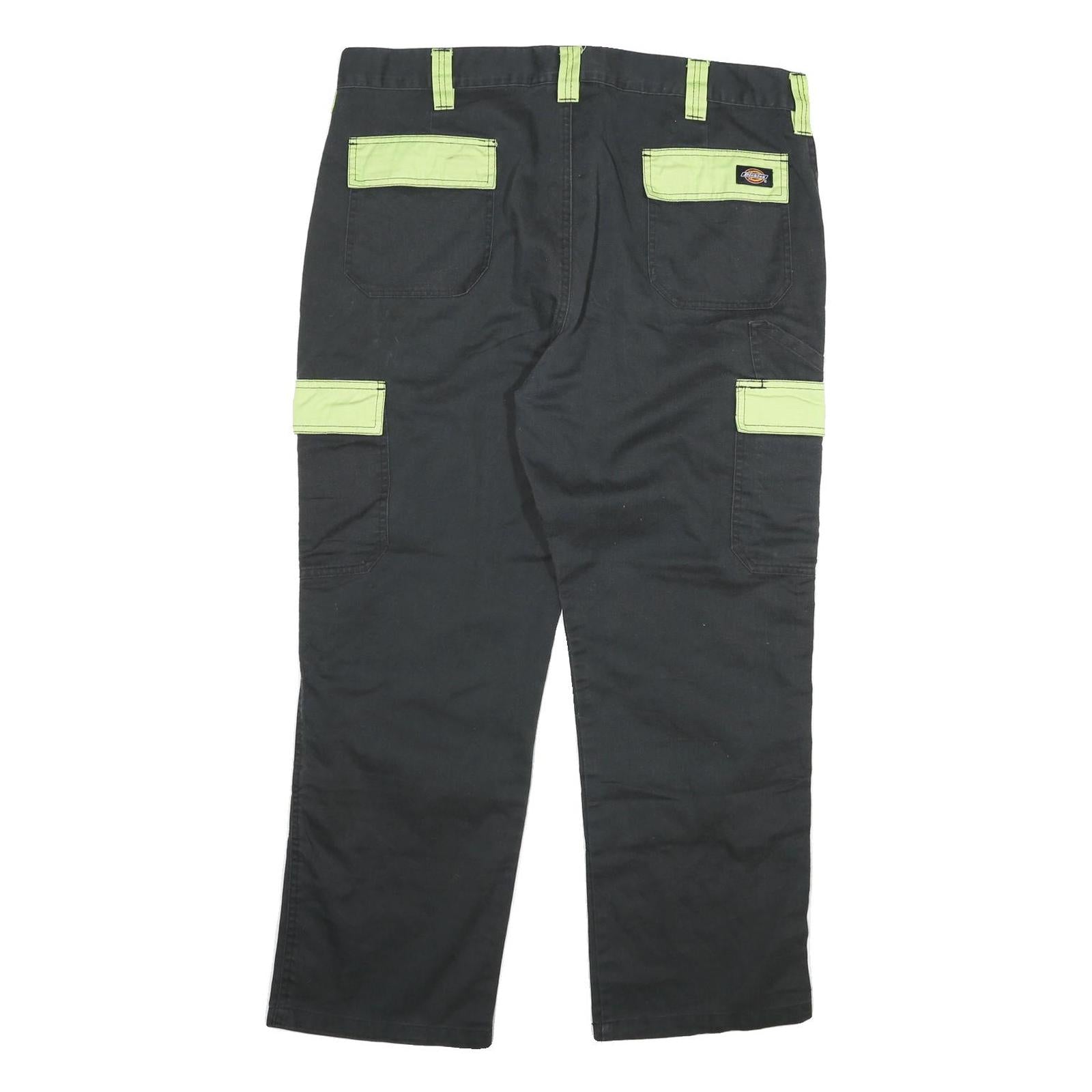 DICKIES Mens Cotton Blend Black & Lime Relaxed Straight Trousers W38 L28