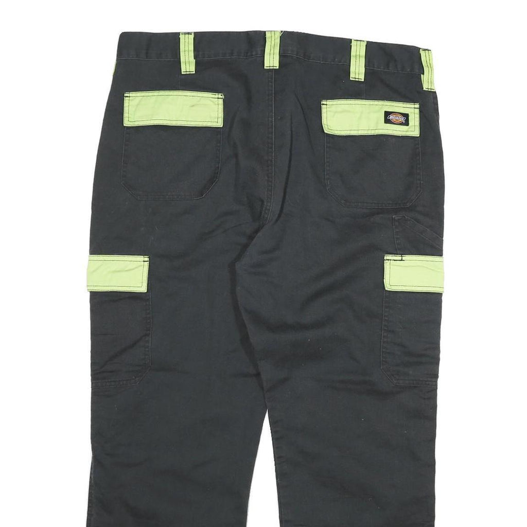 DICKIES Mens Cotton Blend Black & Lime Relaxed Straight Trousers W38 L28