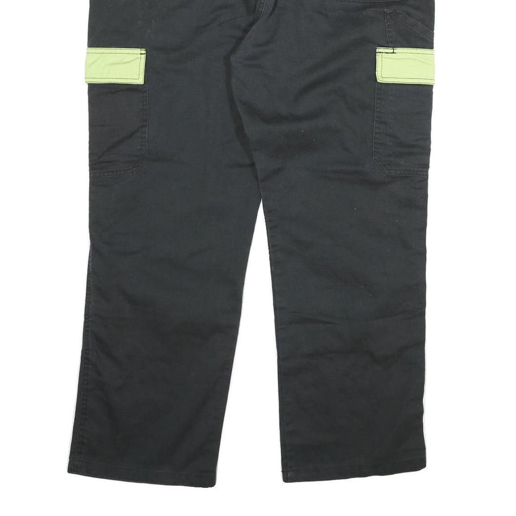 DICKIES Mens Cotton Blend Black & Lime Relaxed Straight Trousers W38 L28